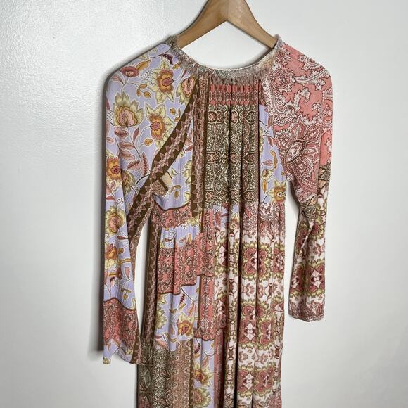 Karlie Womens Patchwork Midi Maxi Dress Small Pink Purple Floral Boho Pockets - Picture 8 of 12